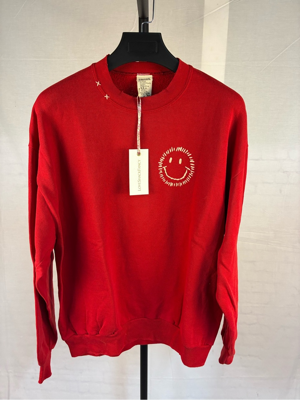 NWT ISMBS Red Smiley Face Embroidered Sweatshirt OS